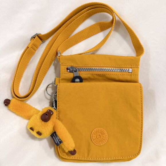 Kipling Eldorado Crossbody Bag Spicy Gold Yellow Monkey Pockets Festival Fall - Picture 1 of 16
